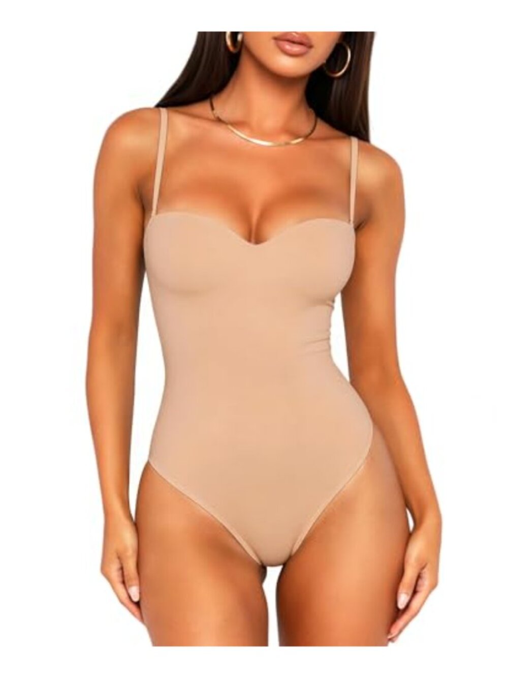 Sweetheart Neck Cami Bodysuit Built in Bra Convertible Straps Women